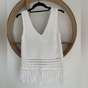 Club Monaco White knit Fringe Tank Top